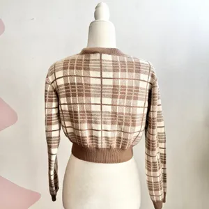 Love Tree Brown Plaid Cardigan Cottagecore Academia‎ Retro Preppy Vintage Inspired Large thumbnail 2