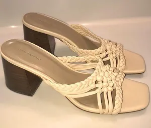 Ann Taylor Women’s Leather Cream Woven Braided Square Toe Chunky Block Heels thumbnail 1