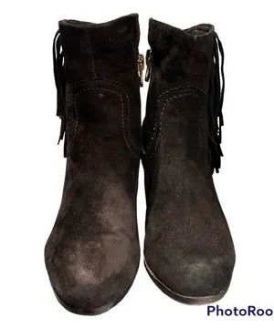Sam Edelman Black Suede Fringe Louie Booties thumbnail 1