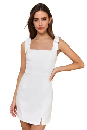 Lulus Your Sweetie Square Neck White Tie-Strap Mini Dress size M NWT thumbnail 1