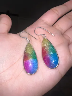 925 silver Rainbow Solar Quartz Gemstone Handmade Drop Dangle Earrings Jewelry 2" thumbnail 4