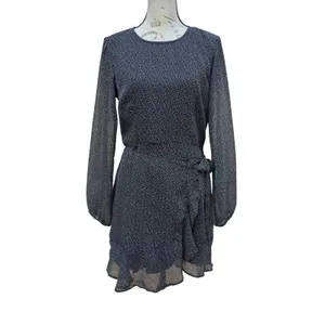 Abercrombie & Fitch Black Polka Dot Long Sleeve Ruffle Wrap Mini Dress‎ Womens M thumbnail 3