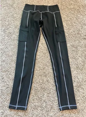 Frayed Jeans Womens Black Cargo Leggings Contrast Stitch Pockets Medium thumbnail 1