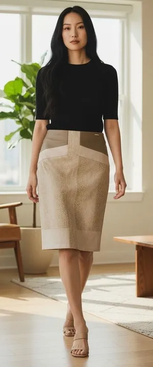 Marc New York Andrew Marc Pencil Skirt Full Control Waistband Beige‎ Combo L thumbnail 1