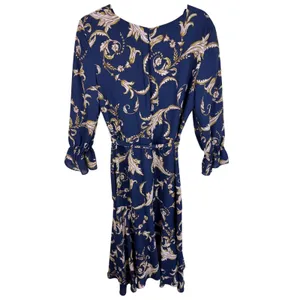 Tahari Arthur S Levine Navy Blue Paisley Faux‎ Wrap Midi Dress Ruffle Cuff 12 thumbnail 2