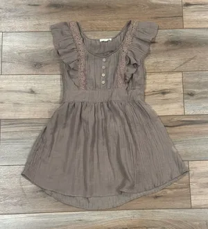 MINE Boho Cottagecore Light Brown Ruffled Babydoll Tie Waist Blouse | Size Large thumbnail 1