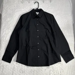 J. Crew Petite Button-Up Cotton Poplin Shirt Long Sleeve Womens L Petite Black thumbnail 1