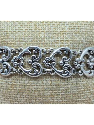 Silver Tone Ornate Heart Scroll Filigree Link Bracelet 7” Magnetic Clasp thumbnail 2