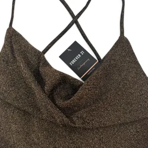 Forever 21 Metallic Bodysuit L Black Bronze Shimmer Cowl Neck NWT thumbnail 8