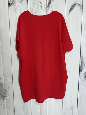 Jodifl Womens Sz M Red V-Neck Short Sleeve Blouse Top Oversized thumbnail 4