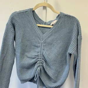 Sincerely Jules Blue Waffle Knit Cinched Front Drawstring‎ Sweater Size Medium thumbnail 3