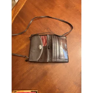 Brighton Organizer Crossbody Handbag Purce Bag Black Brown Leather Retired 7"x5" thumbnail 6