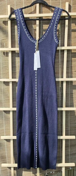 House of Harlow Knit Navy Blue Sleeveless Midi Dress with Contrast Stitching M thumbnail 1