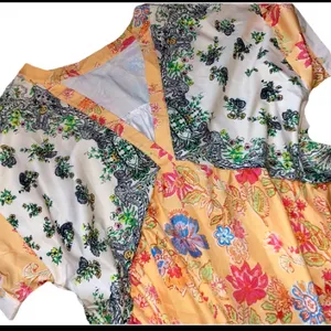 Boho Patchwork Floral Prairie Dress L Cottagecore Babydoll Ruffle Hem Pockets thumbnail 3