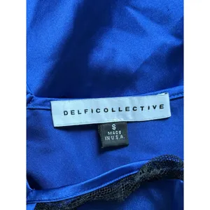 Delfi Collective Alexis Dress Size Small‎ Blue Satin Black Lace Panels Slip Maxi thumbnail 4