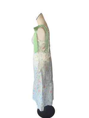 NWT Bridgerton Bow Strap Slip Maxi Dress Floral Cottagecore Green Multi Small thumbnail 3