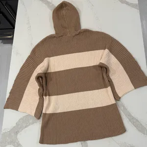 Free People Beach NWT Kami Hooded Sweater Set Womens Small Brown/Cream Oversized thumbnail 11