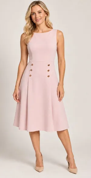 Ivanka Trump Women Blush Pink Sleeveless Fit & Flare Dress Rose Gold Buttons 10 thumbnail 1