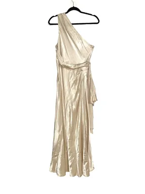 Meshki Calliope One Shoulder Satin Gown Maxi Dress LARGE in Champagne thumbnail 6