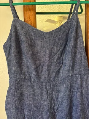 Old Navy XL Chambray Linen Blend Wide Leg Jumpsuit | Adjustable Straps | Pockets thumbnail 2