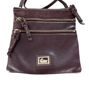 Dooney &‎ Bourke Vintage Burgundy Leather Triple Zip Crossbody Bag thumbnail 2