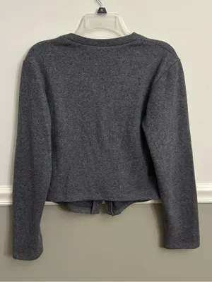 Zara Charcoal Gray V-Neck Gold Tone Button Knit Cropped Cardigan Sweater Small thumbnail 2