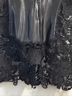 faux leather black corset lingerie lace bottom straps Women bustier dreamgirl 44 thumbnail 3