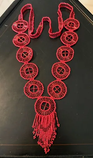 Red Beaded Fringe Necklace - Women Jewelry thumbnail 1