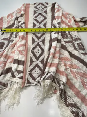 American Rag Pink Taupe & Cream Fringe Open-Front Cardigan thumbnail 4