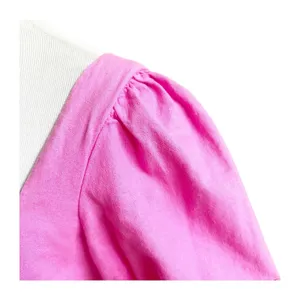 Old Navy Mini Dress Women M Pink Linen Blend Puff Sleeve Button Front Barbiecore thumbnail 6
