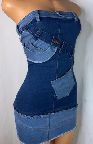 Denim patchwork mini dress Blue thumbnail 1