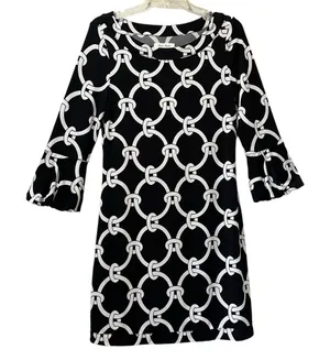 White House Black Market midi dress womens‎ medium blackwhite shift Bell Sleeves thumbnail 1