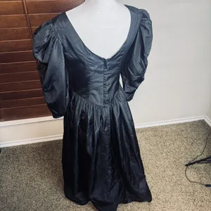 Vintage 80s Black Prom Dress‎ Victorian widow puff sleeves Taffeta sz 6/S goth thumbnail 7