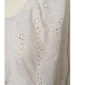 Japna Eyelet Crop Top Sz M White Long Puff Sleeve Cinched Front Boho Cottagecore thumbnail 6