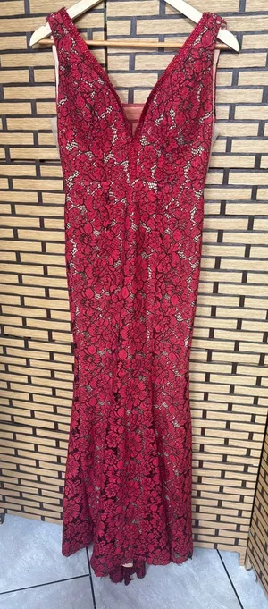 Ellie Wilde mon Cheri red and tan lace gown size 4 thumbnail 1