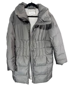 Calvin Klein Puffer Coat Quilted Down Fill Women's XL Gray Cozy Winter Read thumbnail 1