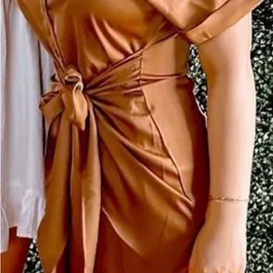 Elegant Satin Brown Dress thumbnail 1