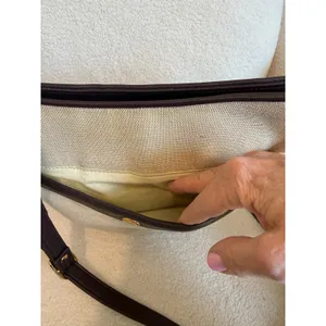 Vintage Etienne Aigner Crossbody Bag Cream Canvas Leather Adjustable Strap thumbnail 8