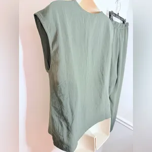 Ekouaer 2pc Lounge Set Womens M Olive Green Top & Wide Leg Pants NWT thumbnail 9