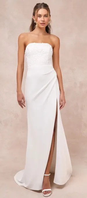 Lulus Refined Glow White 3D Embroidered Sequin Strapless Maxi Dress Bridal Small thumbnail 1
