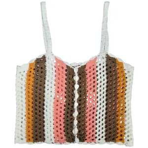 LE LIS COLLECTION Crochet Striped Button Front Crop Top‎ Women Size M thumbnail 1