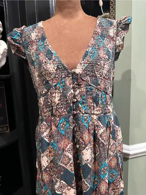 Anthropologie “Peregrine” Patchwork Midi Dress – Smocked Bodice – Size Medium thumbnail 2