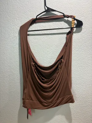 Romwe brown cowl halter top thumbnail 4