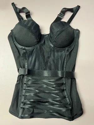 Womens Black Overbust Bustier Top XS Underwired Demi Cups Lace Adjustable Straps thumbnail 1