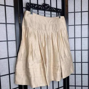 Leifsdottir Linen Blend A-Line Pleated Knee Length Skirt Metallic Gold Medium 6 thumbnail 3