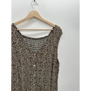 MSK Women Midi Dress‎ 22W Rayon Leopard Print Sleeveless Smocked Button Sundress thumbnail 5