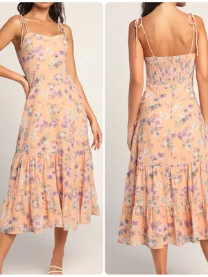 Lulus Started With a Kiss Orange Floral Print Tie-Strap Tiered Dress thumbnail 2