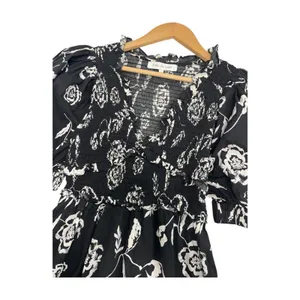 Sofie The Label Dress Womens Small Black Midi Floral Half Sleeve Smocked Boho thumbnail 7