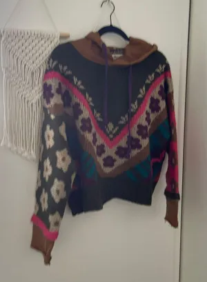 Natural Life Floral Dreamer Jacquard Hoodie Sweater 100% Acrylic Sz S/M thumbnail 2