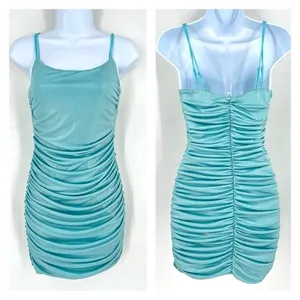 Vintage 90s Lucy in the‎ Sky Ruched Bodycon Mini Dress Blue Medium Party Club thumbnail 3